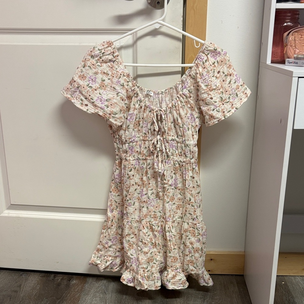 Ardene Peach Floral Smocked Flutter-Sleeve Dress